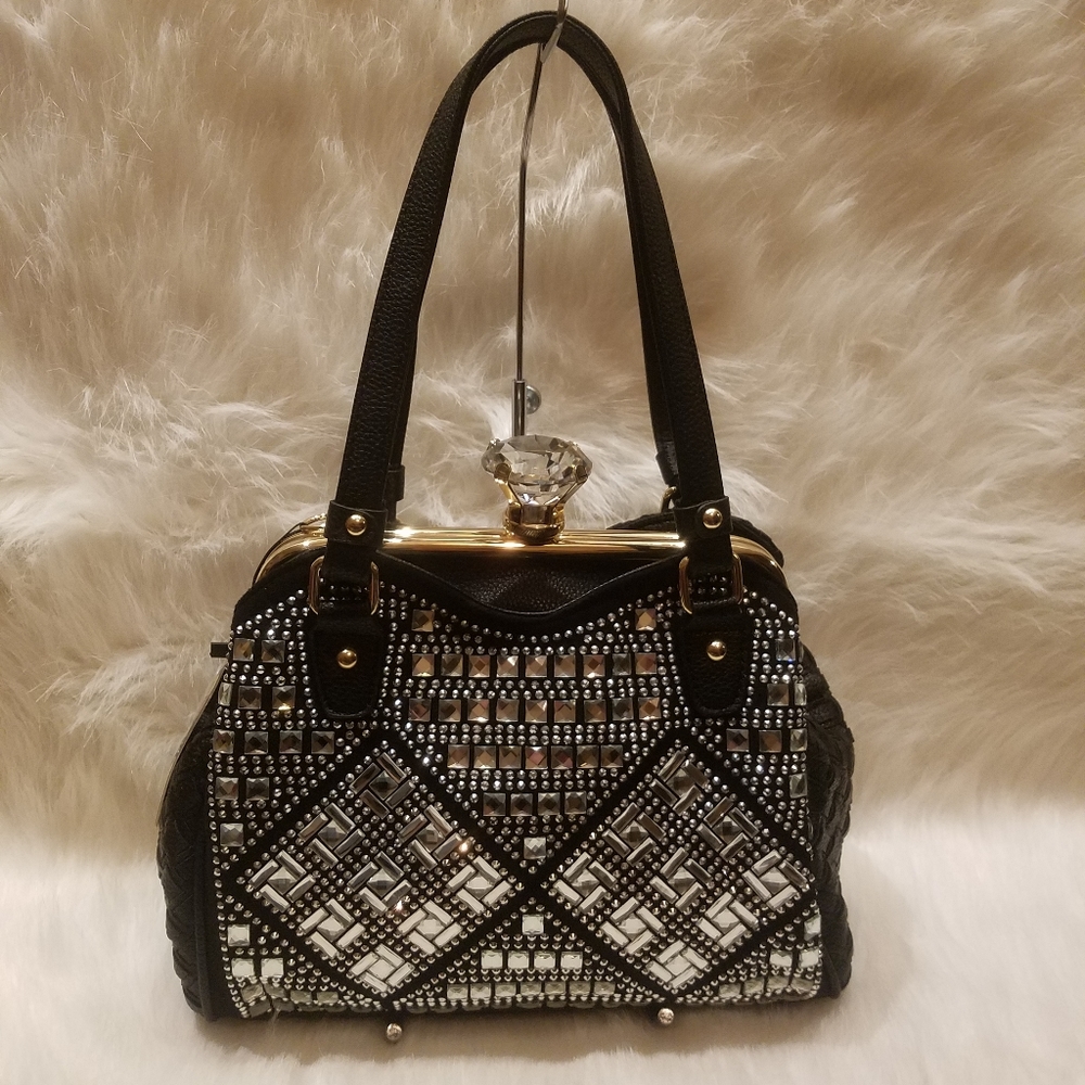 COPY - BLACK AFRAME RHINESTONE DESIGN HANDBAG
